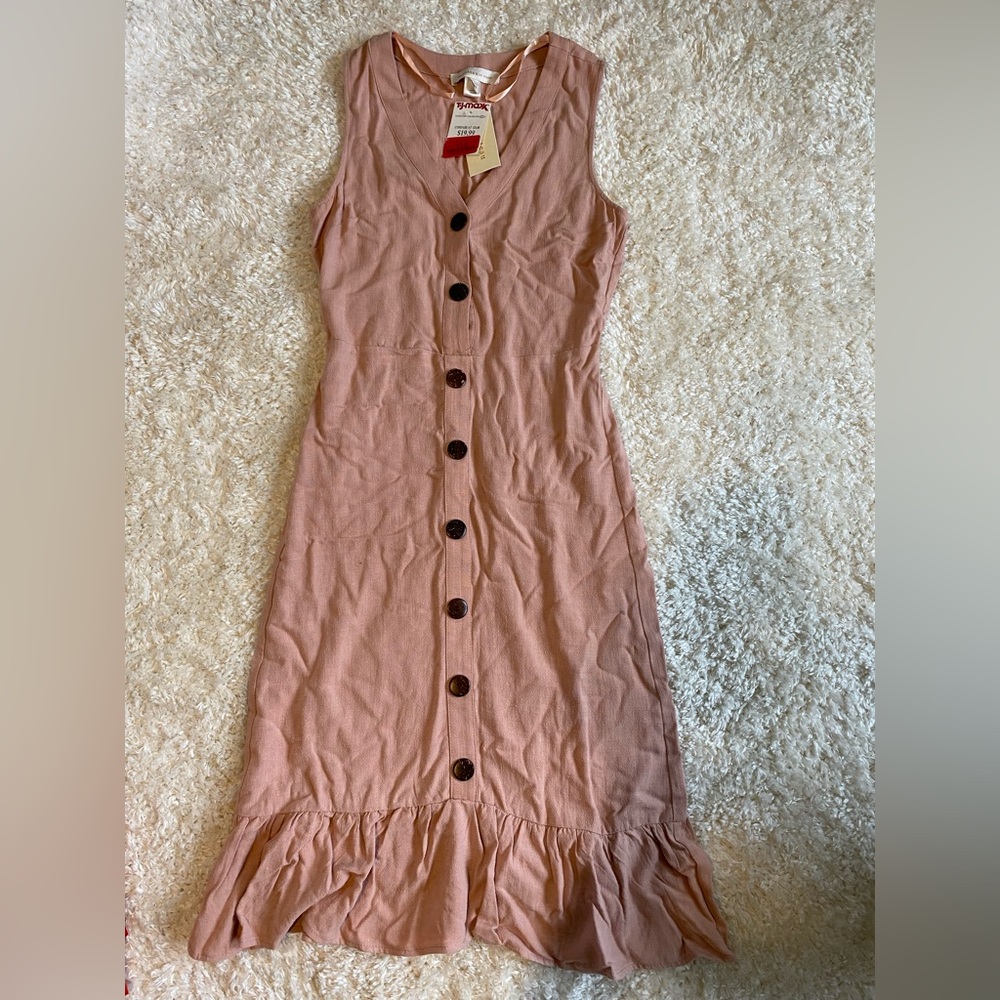 5/$25 Monteau sleeveless Midi Dress, pink with buttons